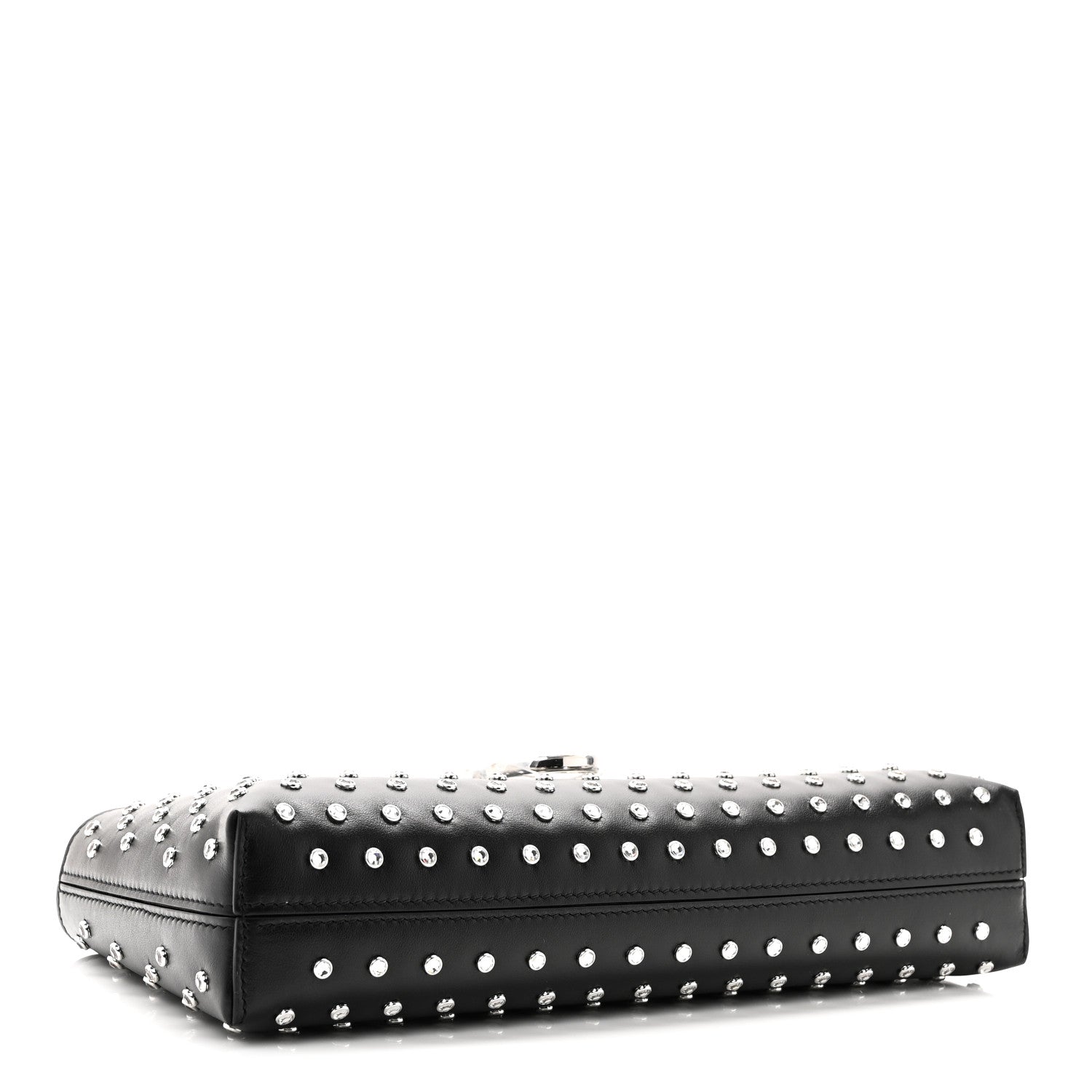 Calfskin Studded Trifolio Shoulder Bag Black