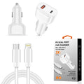 36W Pd Dual Ports Travel Car Charger Adapter Fast Charging With Usb-C To 8 Pin Cable