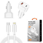 36W Pd Dual Ports Travel Car Charger Adapter Fast Charging With Usb-C To 8 Pin Cable