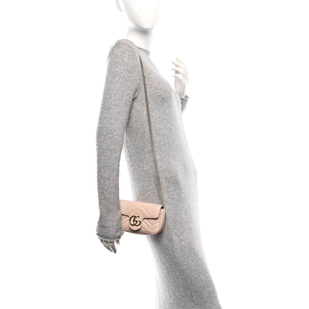 Calfskin Matelasse Super Mini GG Marmont Shoulder Bag Beige