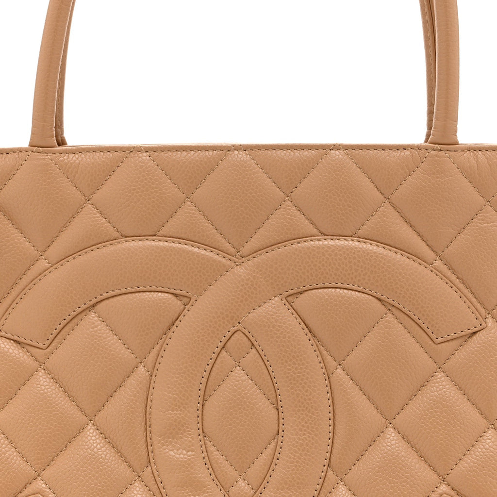 Caviar Quilted Medallion Tote Beige
