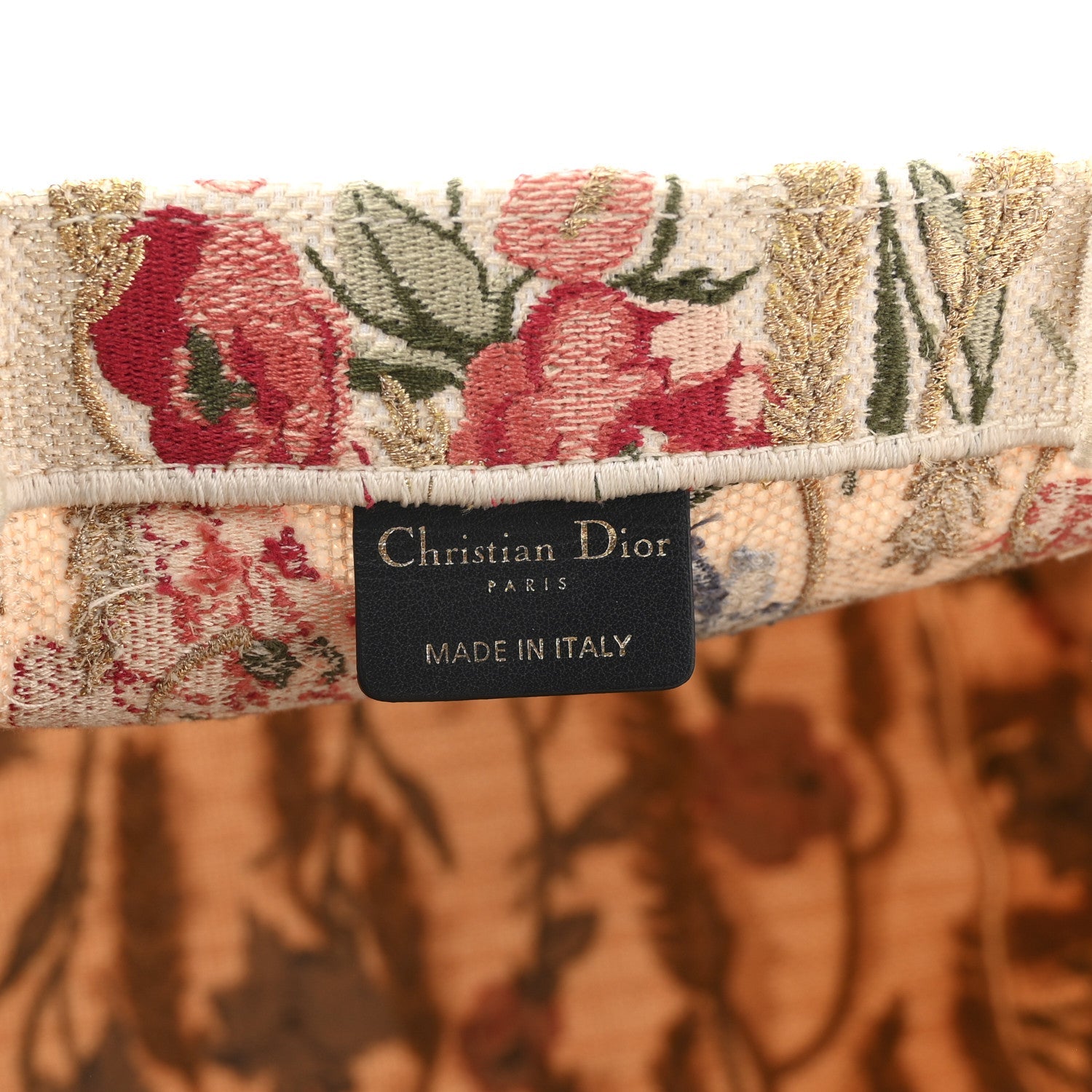 Canvas Embroidered Medium Hibiscus Book Tote Beige Multicolor