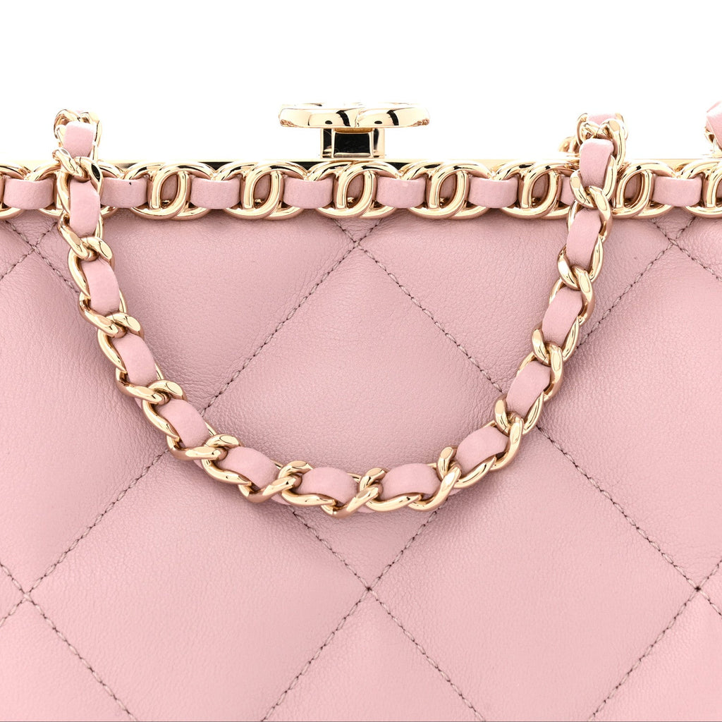 Lambskin Quilted Chain Frame Clutch Pink