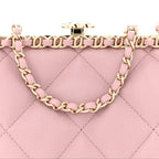 Lambskin Quilted Chain Frame Clutch Pink