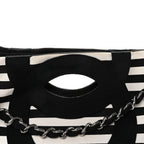 Canvas Grosgrain Striped CC Shopping Tote Black White