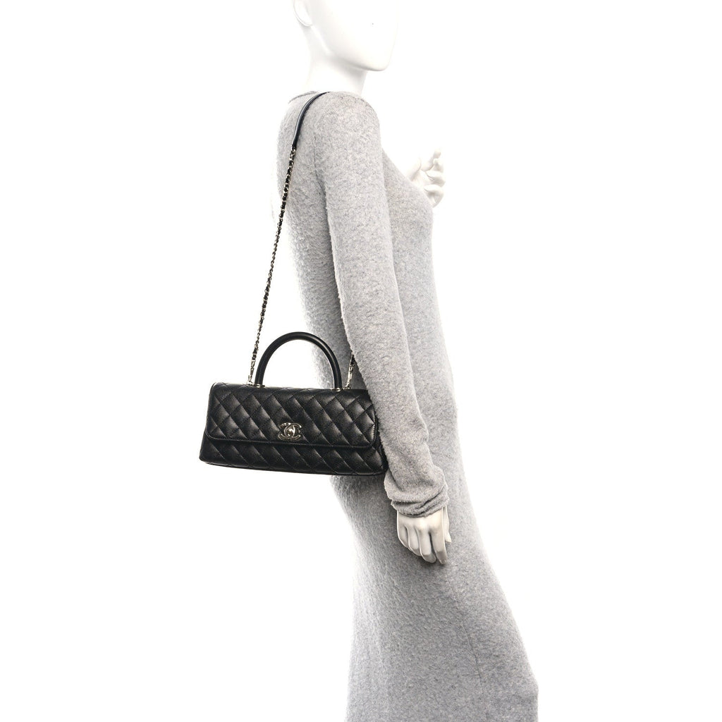 Caviar Quilted Maxi East West Coco Handle Flap Black