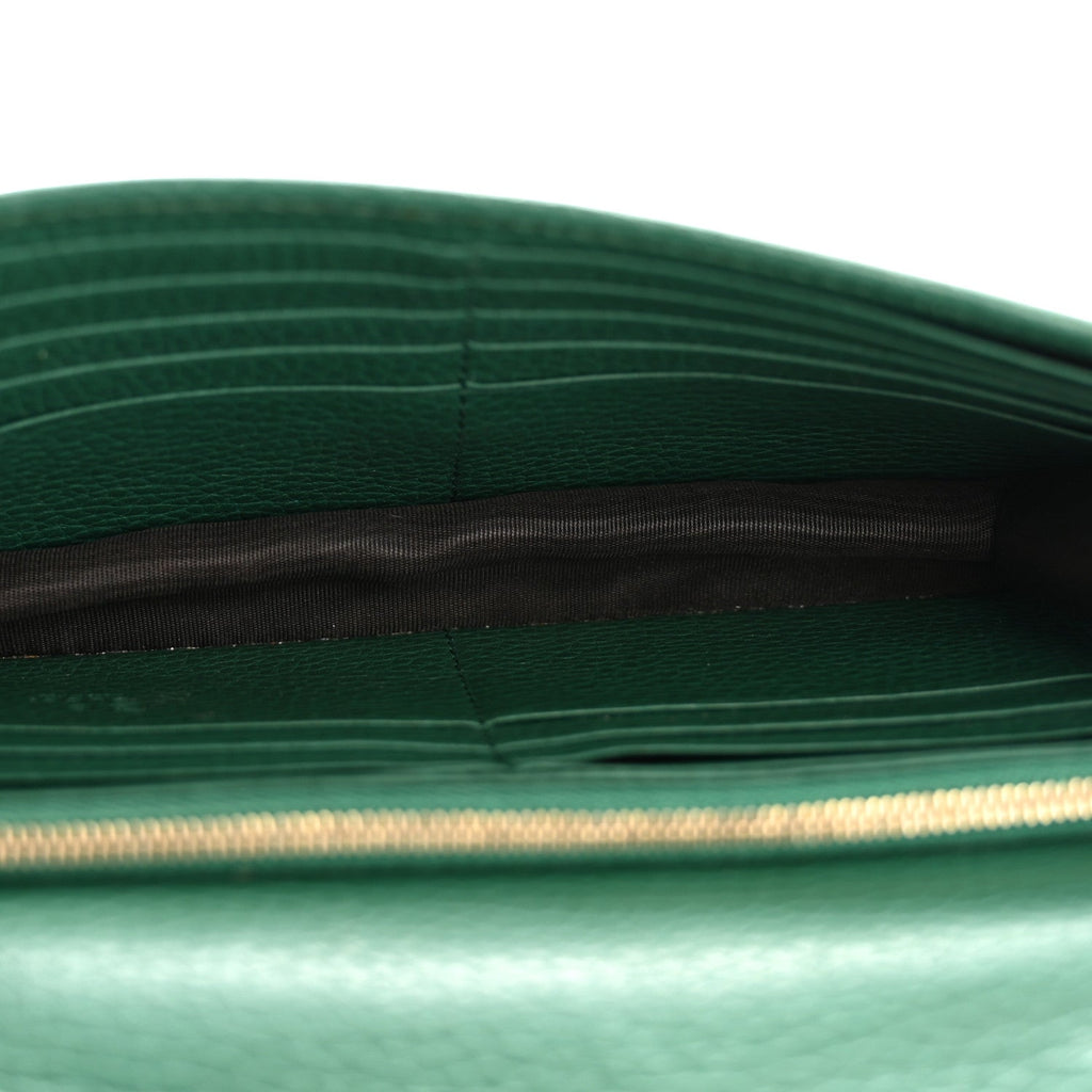 Dollar Calfskin Interlocking G Chain Wallet Emerald