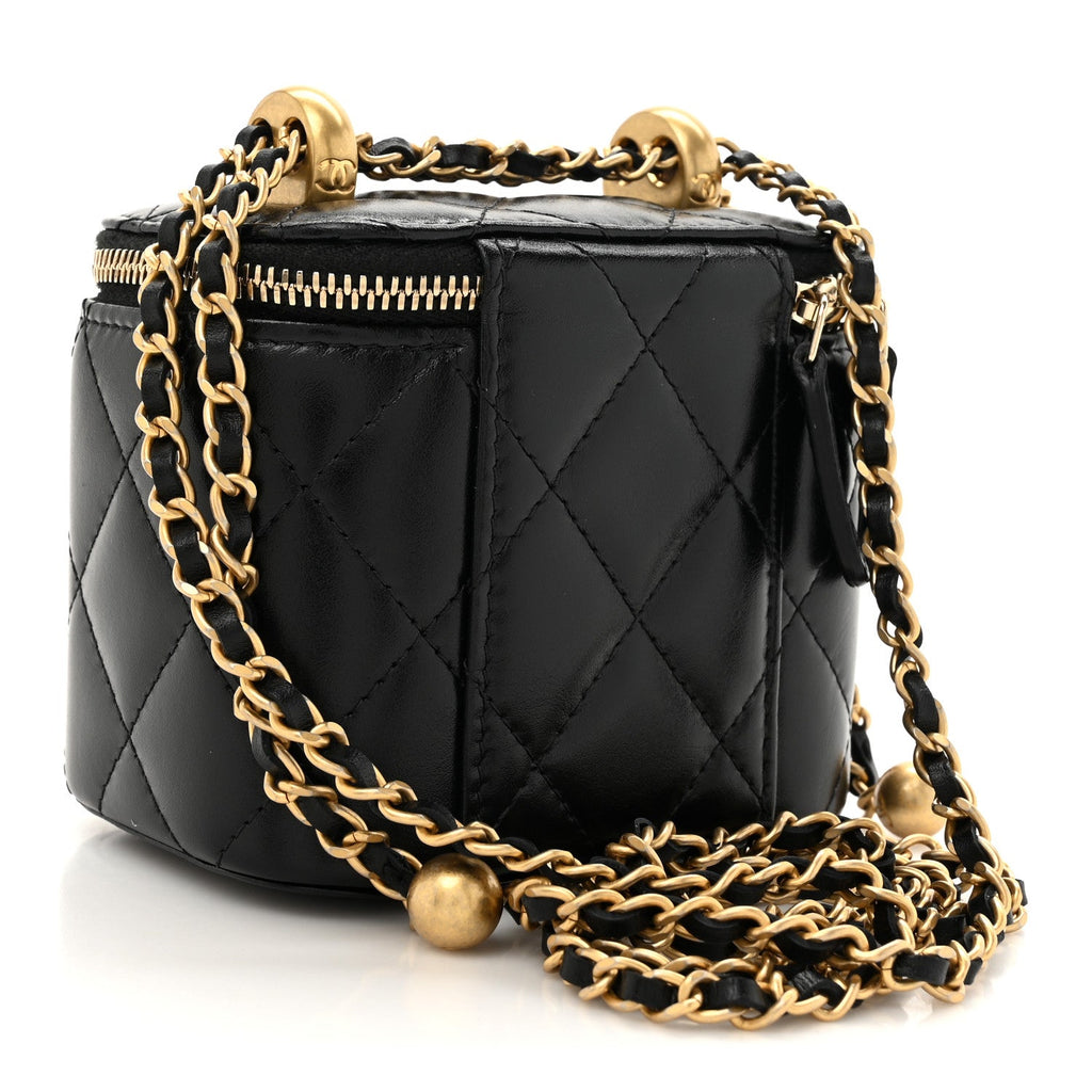 Calfskin Quilted Mini Perfect Fit Vanity Case With Chain Black