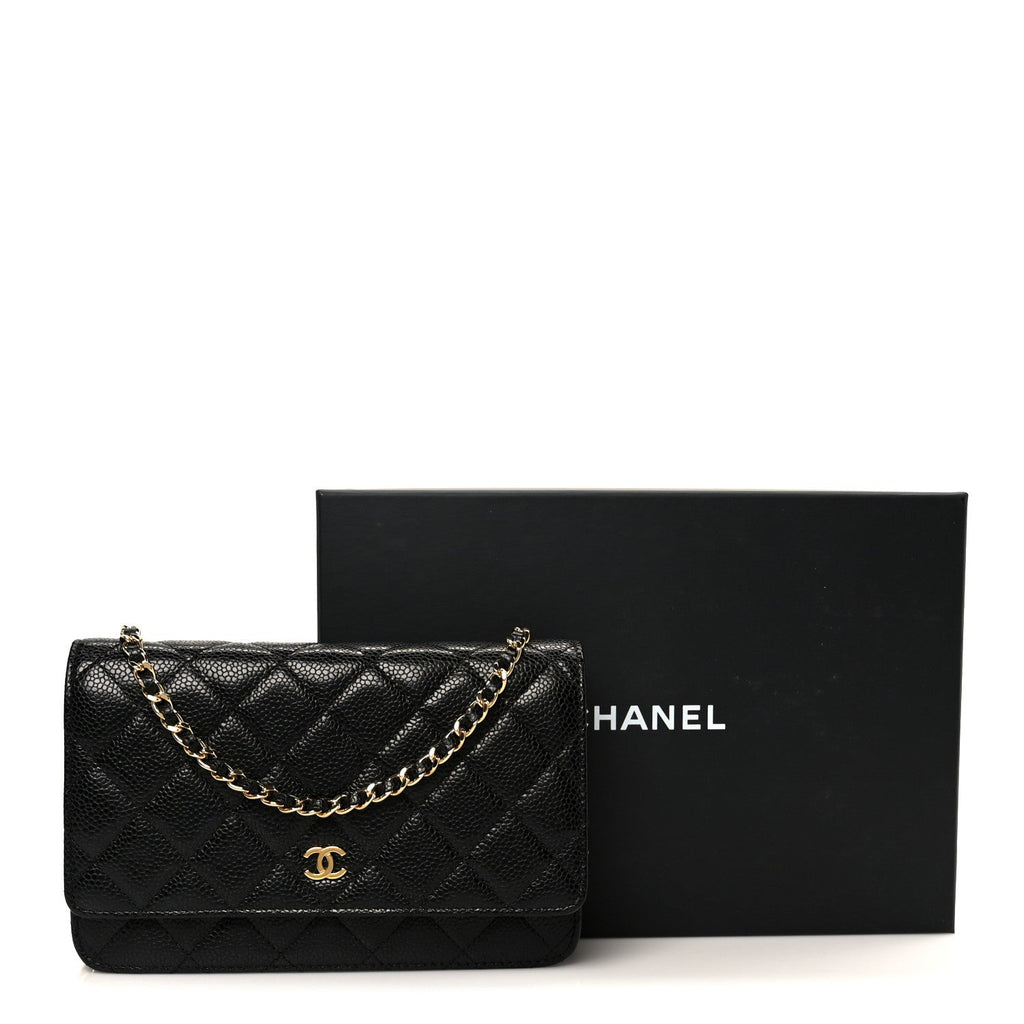 Caviar Quilted Wallet on Chain WOC Black