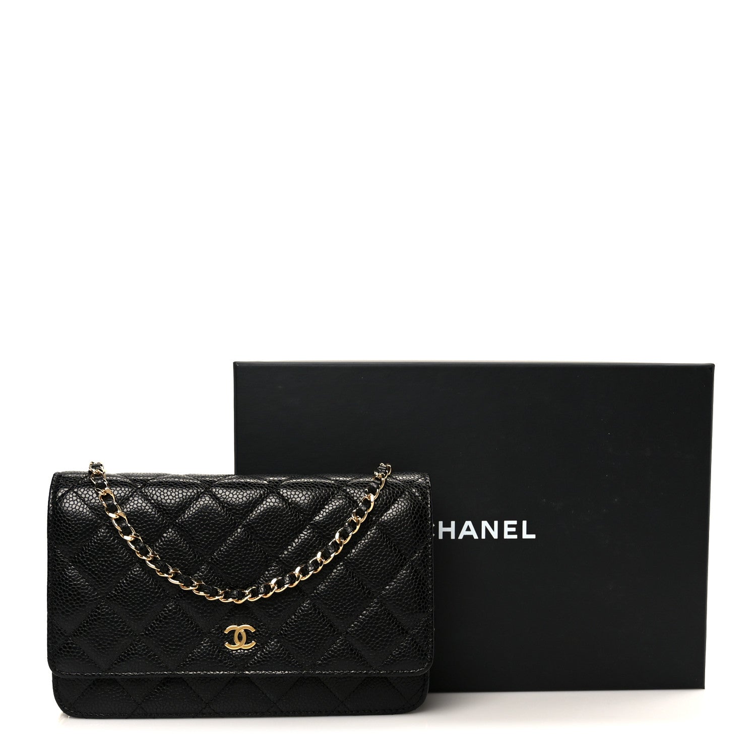 Caviar Quilted Wallet on Chain WOC Black