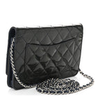 Patent Quilted Wallet On Chain WOC Navy Blue