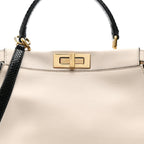 Vitello Seta Snakeskin Monster Eyes Medium Peekaboo Iconic Satchel  Amido Sand Black