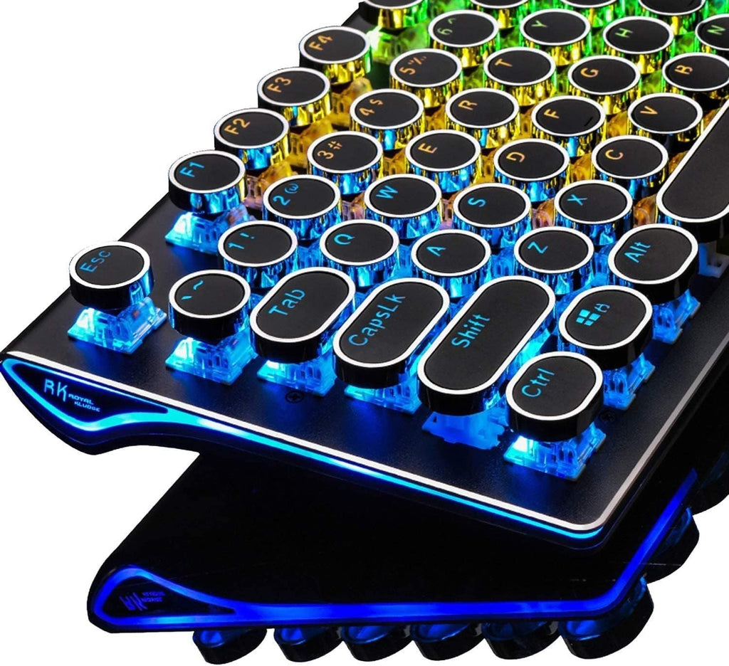 Typewriter Keyboard, Retro Mechanical Gaming Keyboard Wired 108 Keys with RGB Backlit Sidelight, Detachable Wrist Rest, Round Keycaps Blue Switches - Black