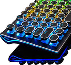 Typewriter Keyboard, Retro Mechanical Gaming Keyboard Wired 108 Keys with RGB Backlit Sidelight, Detachable Wrist Rest, Round Keycaps Blue Switches - Black