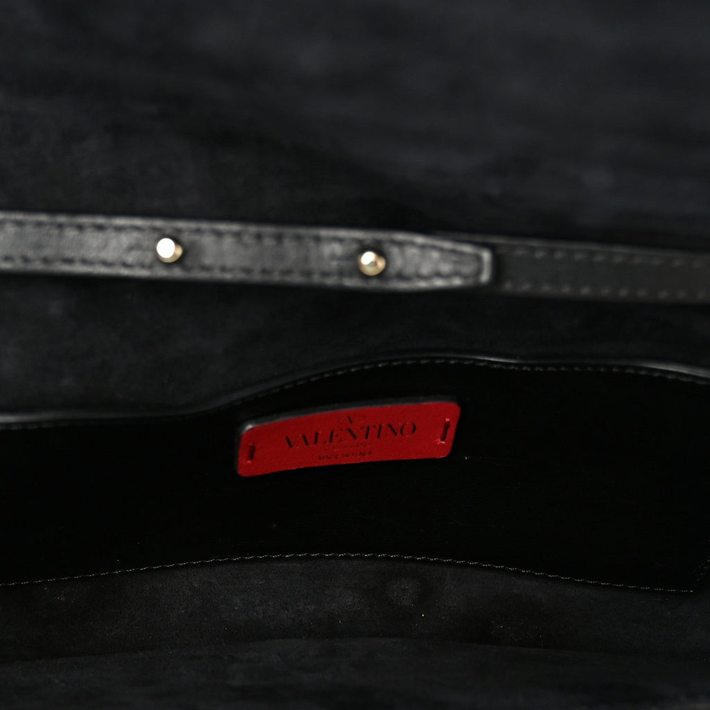 Vitello Rockstud All Over Demilune Shoulder Bag Black