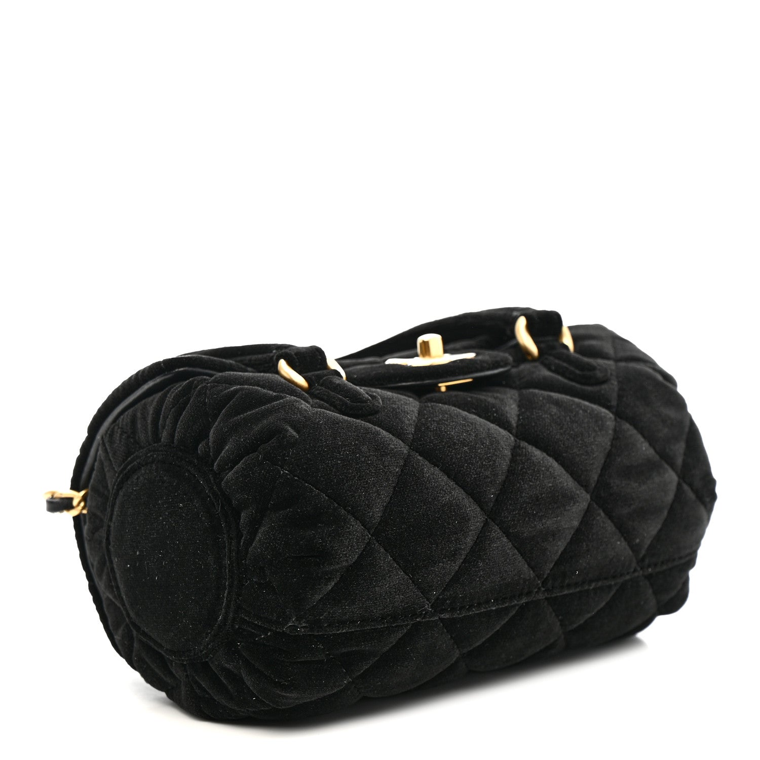 Velvet Quilted Mini Top Handle Flap Black