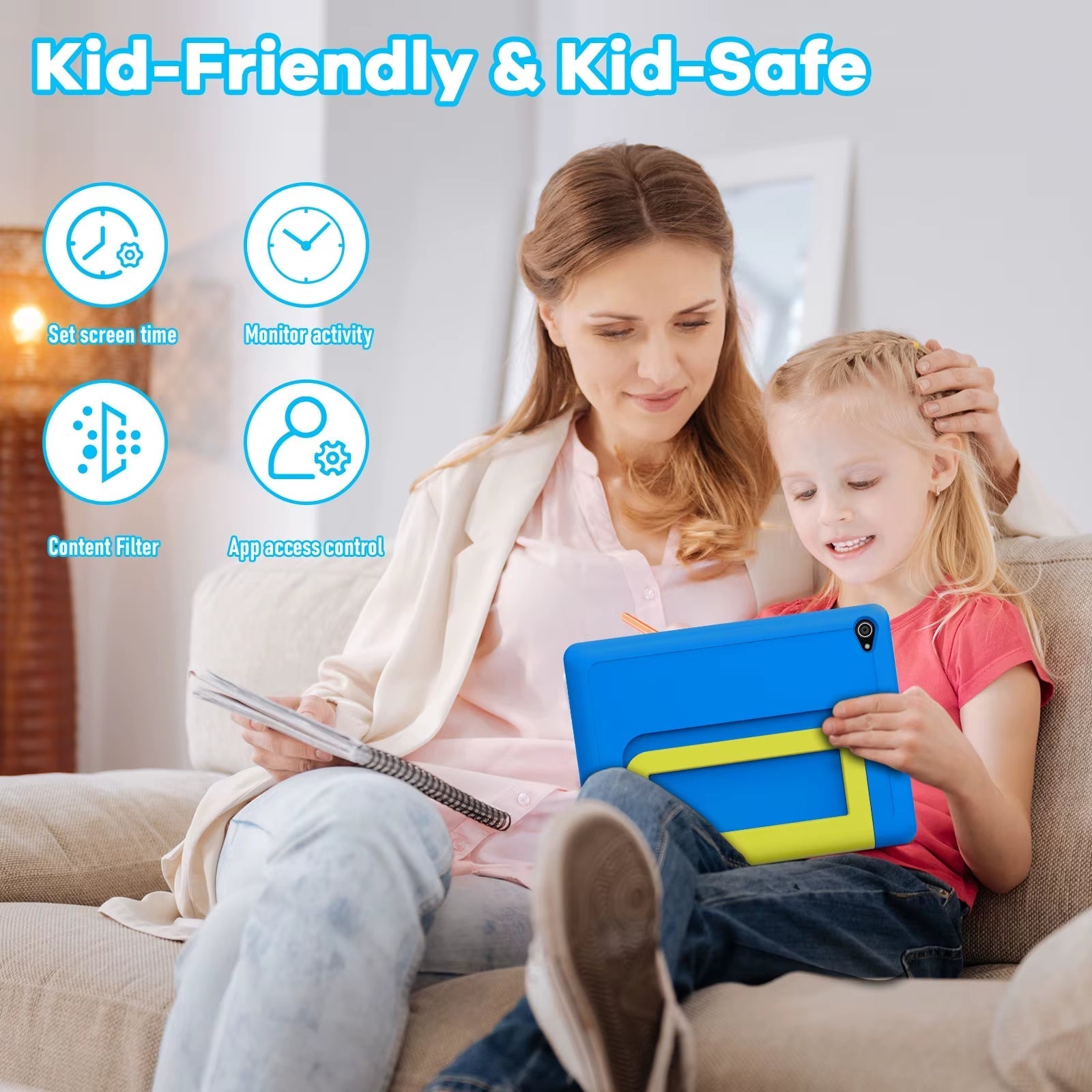 KT1016 10.1-Inch Kid Tablet - Android 14, Quad-Core, 8GB RAM, 64GB ROM, 1TB Expandable Storage, WiFi, Bluetooth - Ideal Children's Gift and Educational Device
