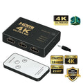 4K HDMI 2.0 Cable Splitter Switcher Box Hub IR Remote Control 3X1 Power 3 to 1