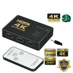 4K HDMI 2.0 Cable Splitter Switcher Box Hub IR Remote Control 3X1 Power 3 to 1