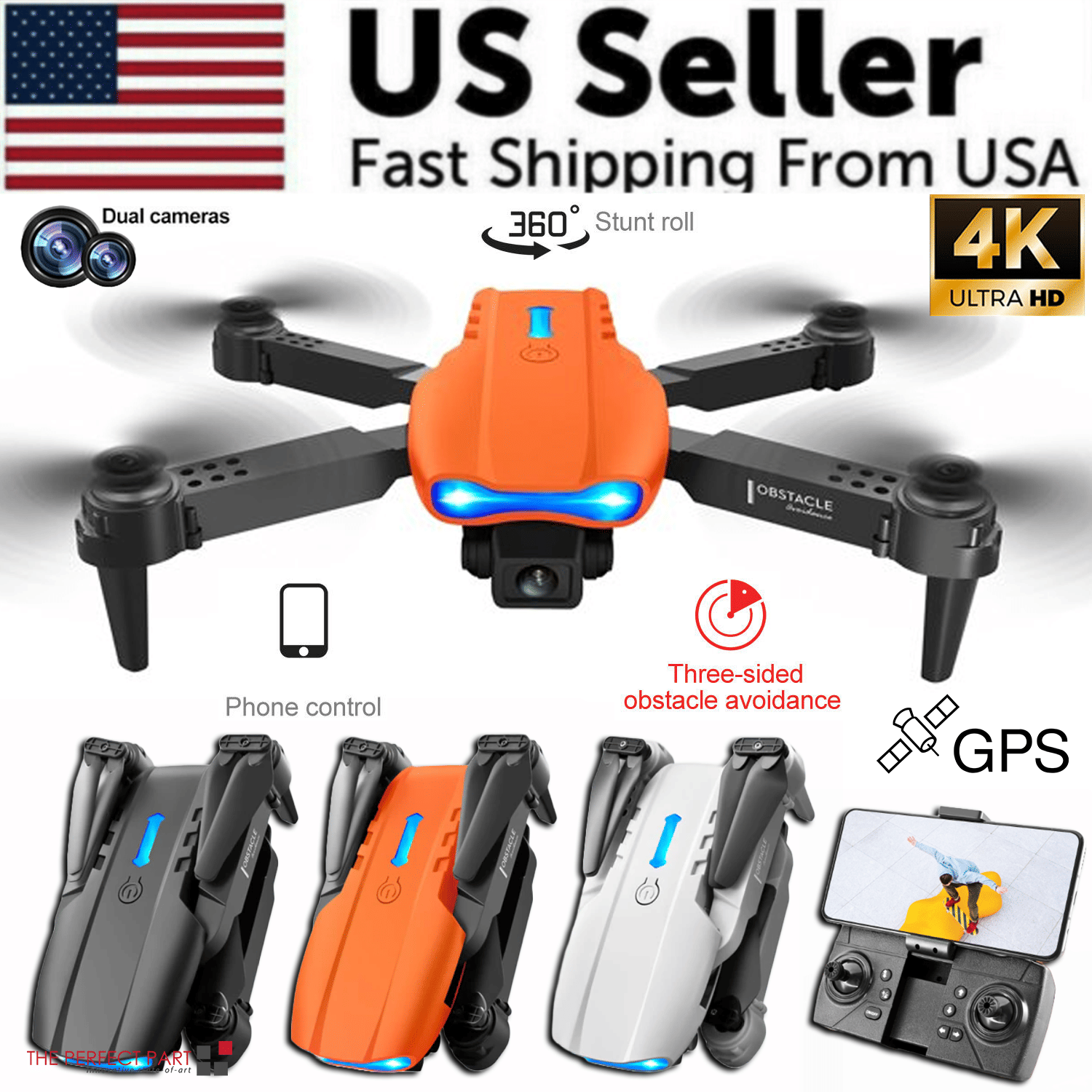 Drones Quadcopter 5G 4K GPS Drone X Pro with HD Dual Camera WiFi FPV Foldable RC - White- No Camera