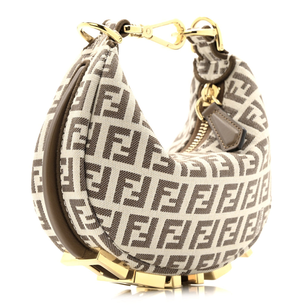 Fabric Jacquard FF 1974 Nano Fendigraphy Hobo Charm Beige