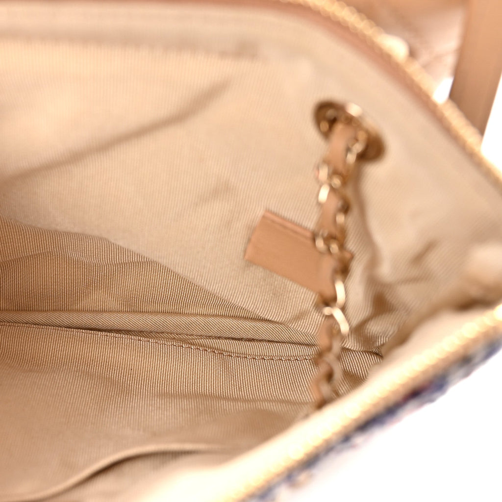 Tweed Lambskin Quilted Pouch Beige Multicolor