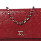 Lambskin Camellia Embossed Wallet on Chain WOC Red