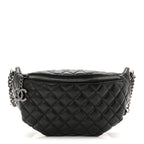 Lambskin Quilted Banane Waist Bag Fanny Pack Black