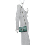 Dollar Calfskin Interlocking G Chain Wallet Emerald