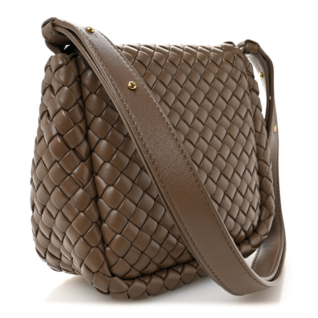 Nappa Intreccio Mini Cobble Shoulder Bag Taupe Grey