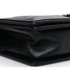 Calfskin Chevron Quilted Medium Boy Flap Black