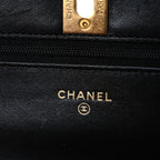 Lambskin Quilted Lion Motif Wallet On Chain WOC Black