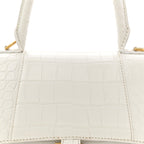 Calfskin Crocodile Embossed Small Hourglass Top Handle Bag White