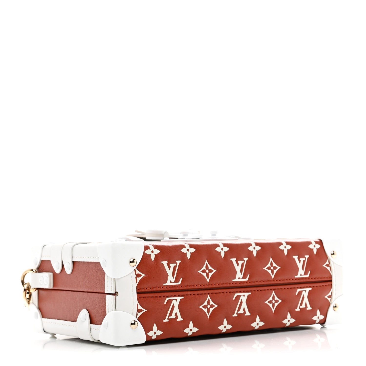 Lambskin Embossed Monogram Petite Malle Brown White