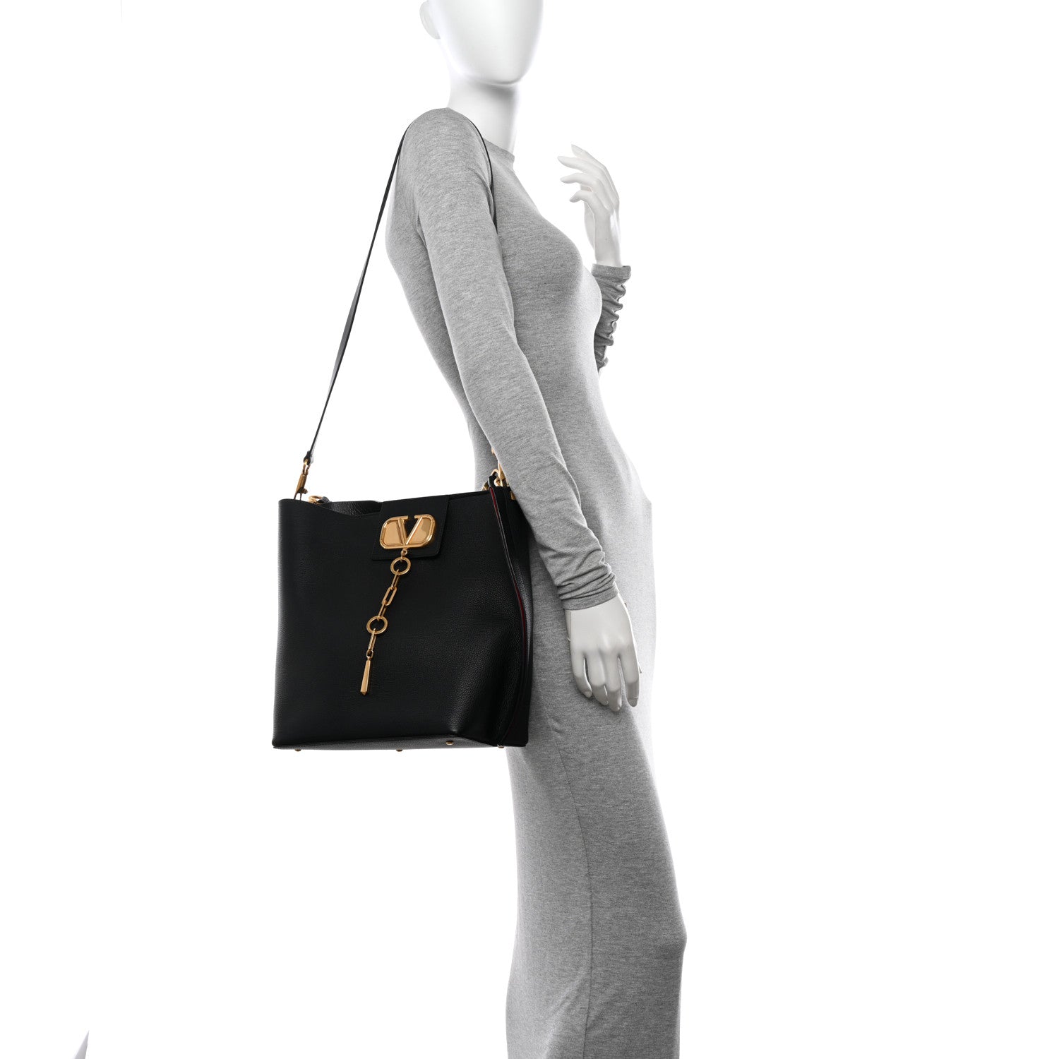 Grainy Calfskin VLogo Escape Hobo Bag Black