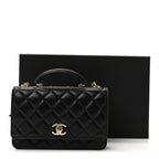 Lambskin Quilted Top Handle Trendy CC Wallet On Chain WOC Black