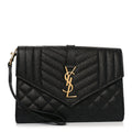 Grain De Poudre Textured Mixed Matelasse Triquilt Monogram Clutch Black