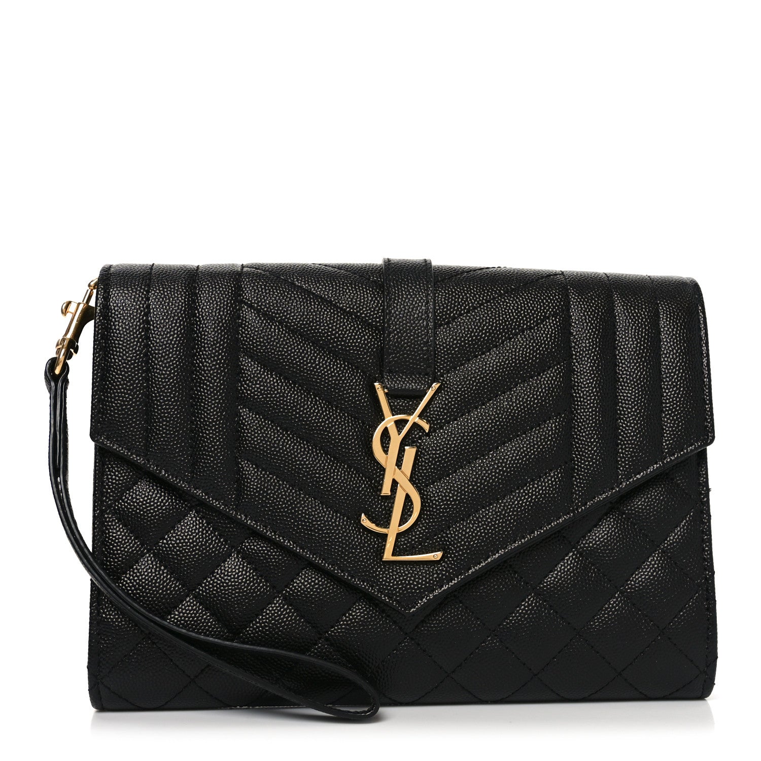 Grain De Poudre Textured Mixed Matelasse Triquilt Monogram Clutch Black