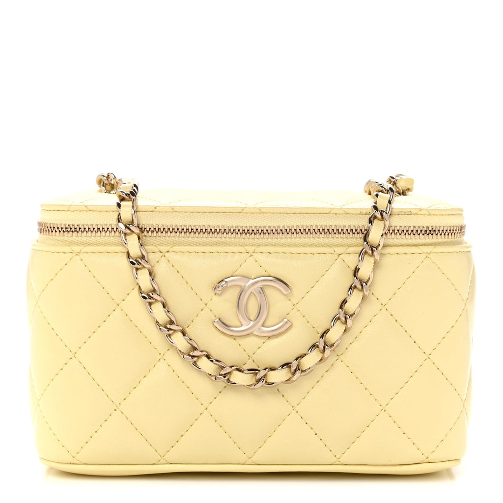 Lambskin Quilted Small Vanity Case With Chain Light Yellow