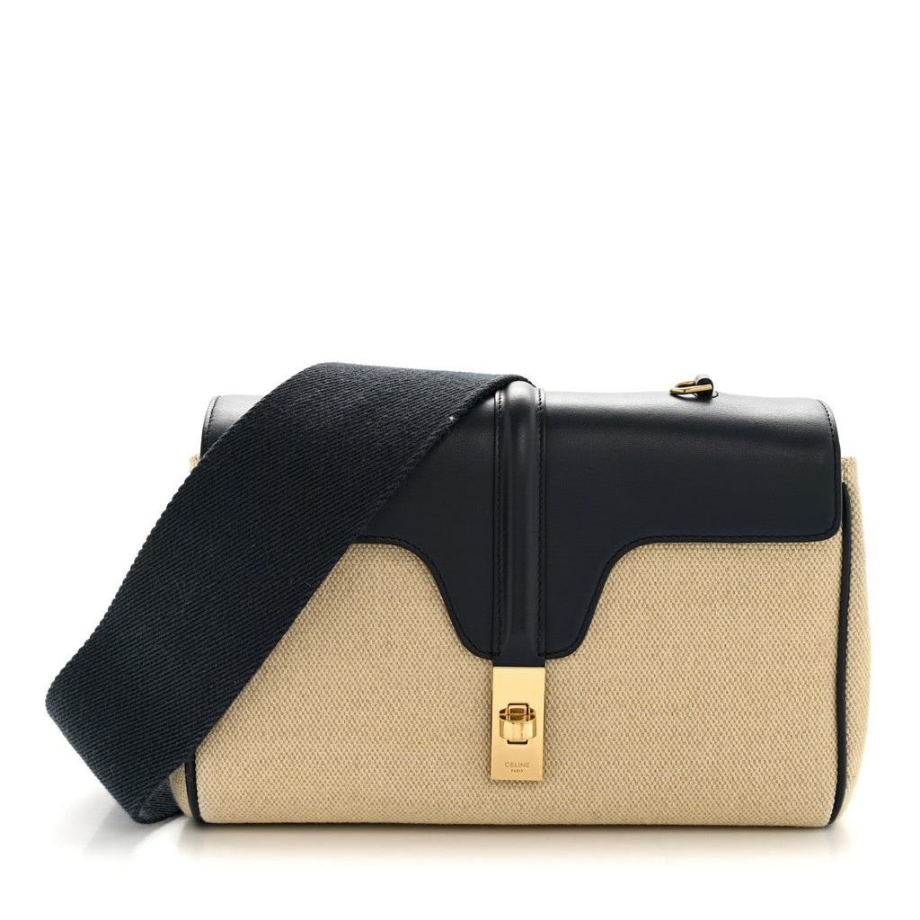 Canvas Calfskin Teen Soft 16 Shoulder Bag Vanilla Navy