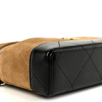 Suede Calfskin Shiny Lambskin Stitched Top Handle Slim Vanity With Chain Beige Black