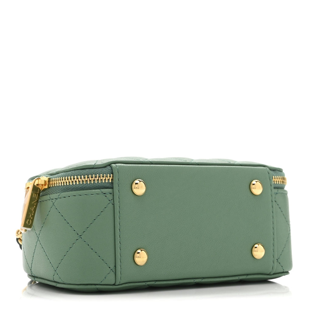 Lambskin Quilted Chic Riviera Top Handle Vanity Case Green