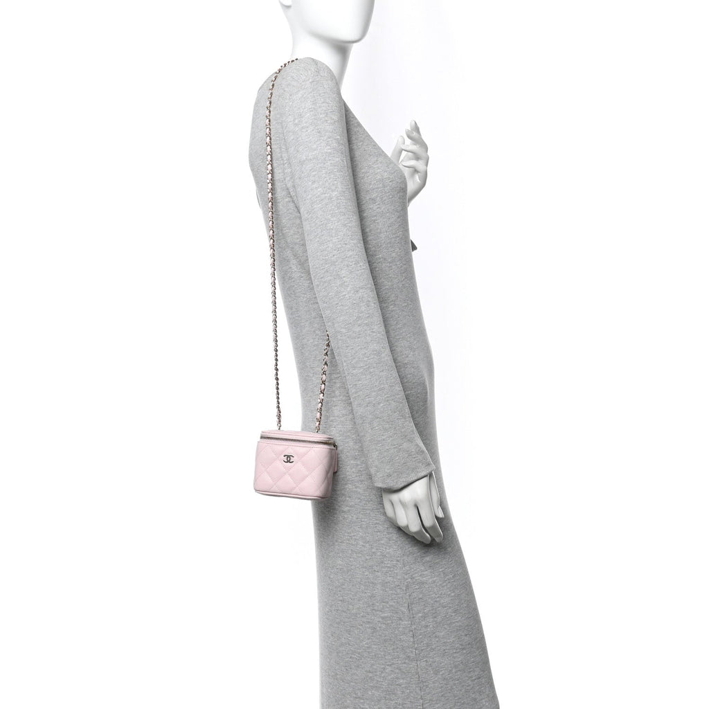 Caviar Quilted Mini Vanity Case With Chain Light Pink