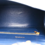 Shiny Calfskin Crocodile Embossed Small Hourglass Top Handle Bag Navy