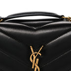 Lambskin Chevron Quilted Small Loulou Bag Black