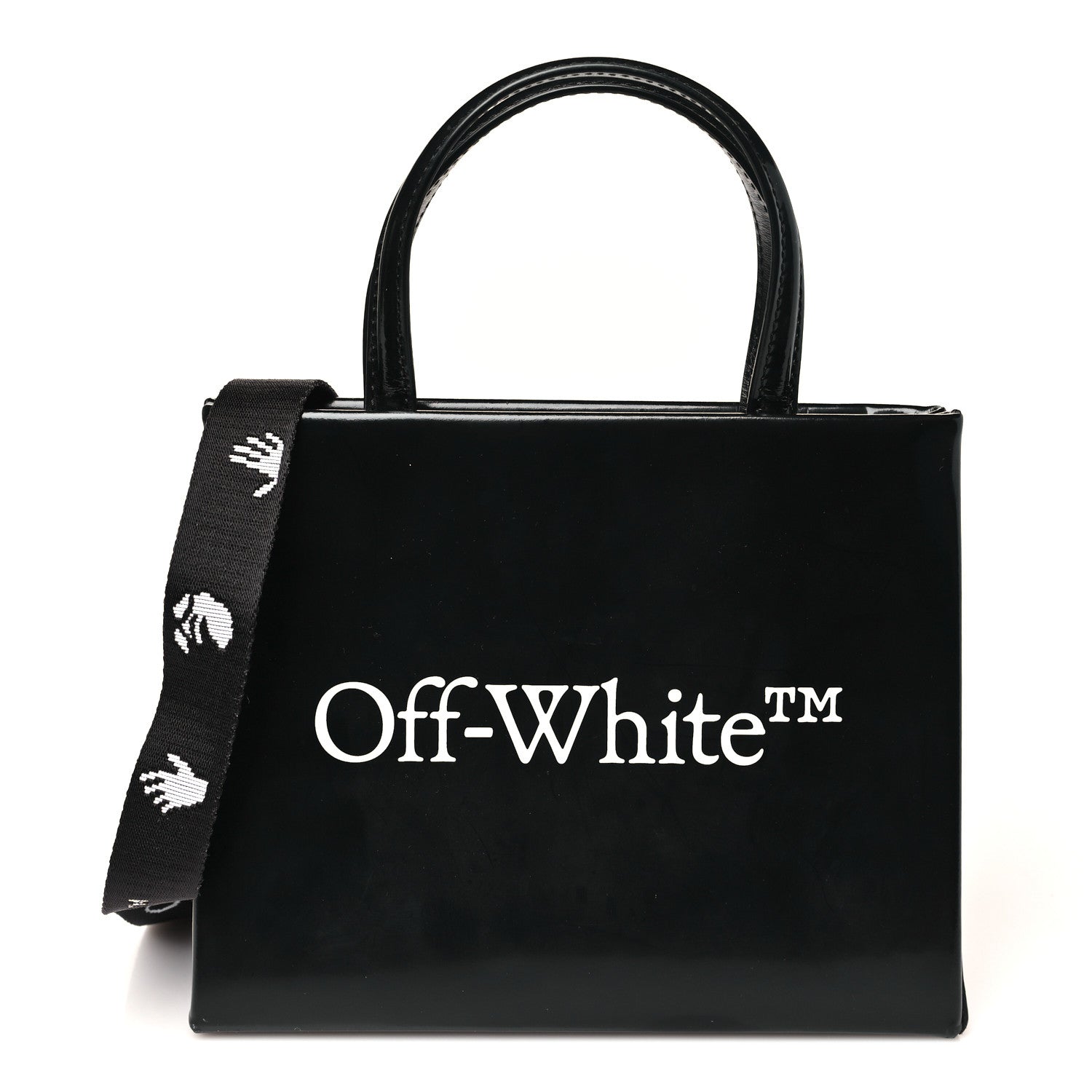 Patent Calfskin Logo Box Bag Black