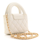 Shiny Aged Calfskin Quilted Mini Nano Kelly Shopper White