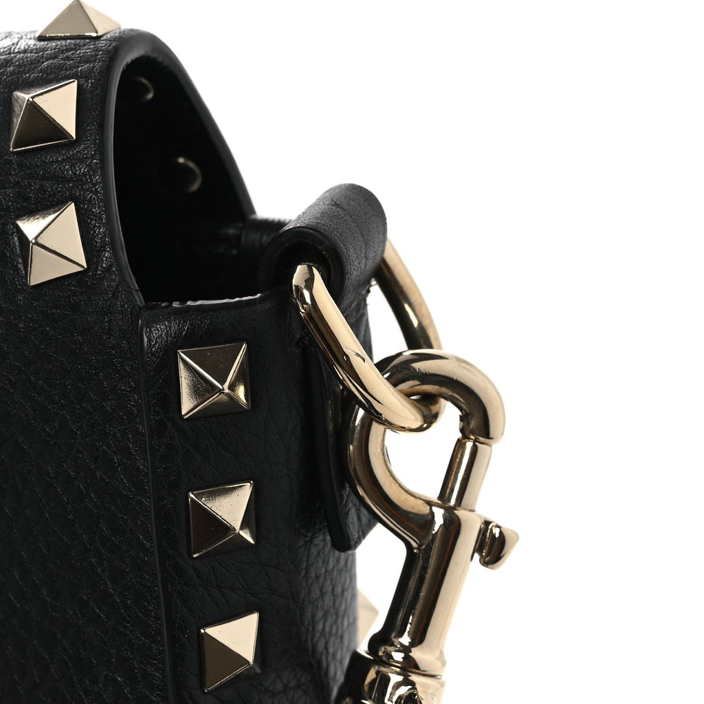 Grained Calfskin Rockstud Saddle Bag Black