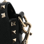 Grained Calfskin Rockstud Saddle Bag Black
