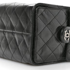 Shiny Crumpled Calfskin Quilted Small Chanel 25 Handbag Black